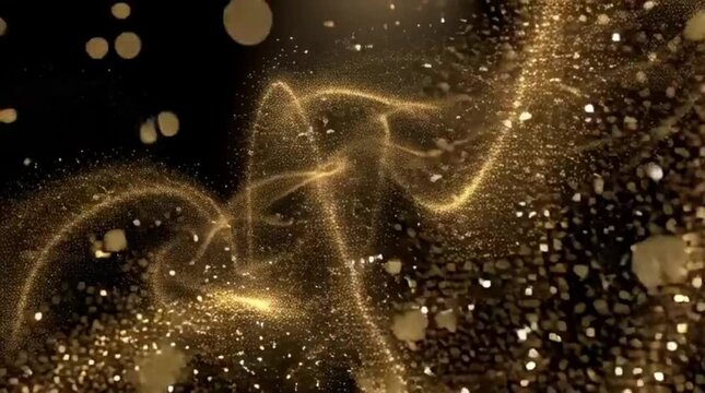 Gif background magical gold particles swirling in dark void