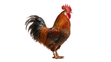 Rooster with vibrant orange brown, and black plumage © Hannah