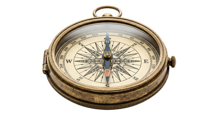 Antique brass compass with intricate design and clear glass cover © Sapphire
