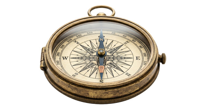 Antique brass compass with intricate design and clear glass cover