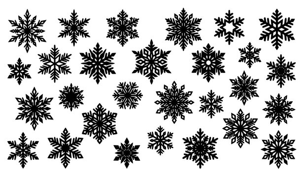 Abstract snowflake silhouette collection with winter crystal pattern design elements