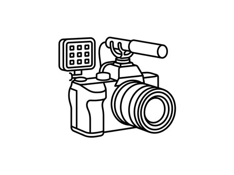 Professional digital camera with microphone and led light attachment, photography