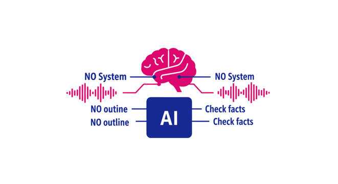 AI Artificial Intelligence and Human Brain Concept with Sound Waves and Fact Checking Labels - Machine Learning and Cognitive Technology Infographic