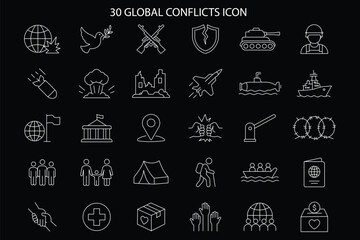 Obraz premium global conflicts icon set. Outline icons collection. Editable stroke. Vector illustration