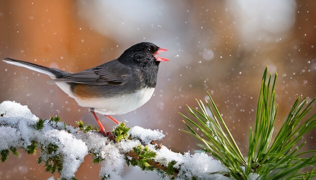 dark eyed junco junco hyemalis singing in spring
