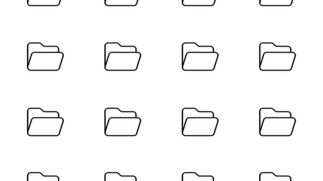 Animated folder icons arrangement in grid pattern motion background graphic for digital data organization concept.