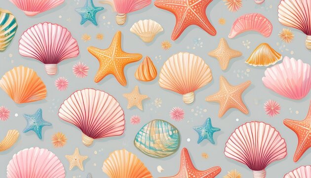 seamless pastel seashell and starfish pattern in cute coquette style for nursery decor summer fabrics wallpaper and stationery