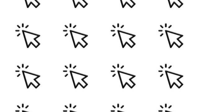 Seamless loop of animated clicking arrow mouse cursor pattern on a clean white background.