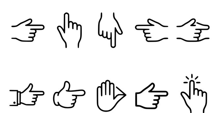 Hand gestures collection line art icons representing communication direction and positive affirmation