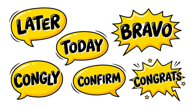 Comic bubbles with bravo and congrats text graphics.