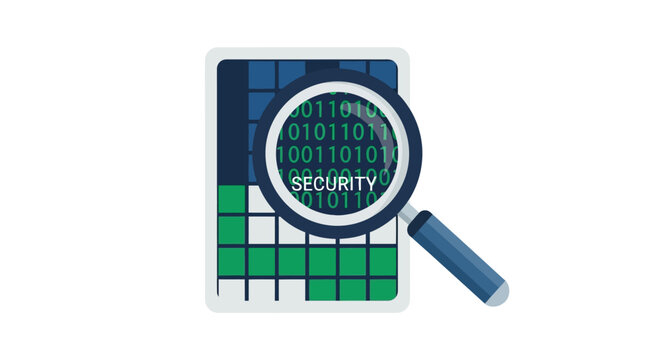 Cyber Security Audit and Data Protection Concept Illustration with Magnifying Glass over Binary Code