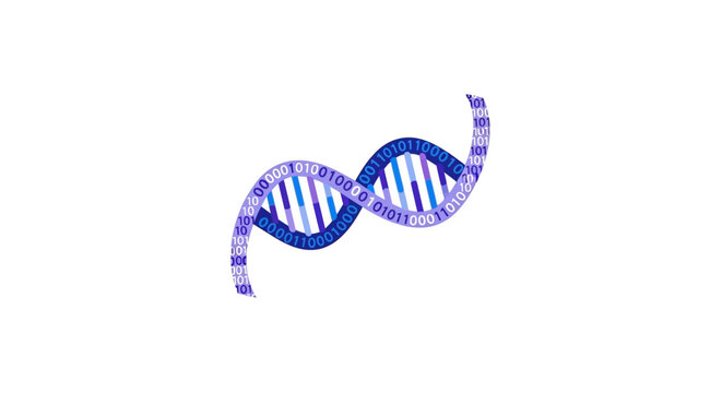 Binary Code DNA Double Helix Illustration Representing Bioinformatics, Digital Genomics, and Biotechnology Research on White Background