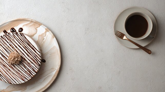 A clean editorial flat lay with a dessert positioned along the left edge of a neutral background with empty right space
