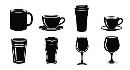 Obraz premium Drinkware Silhouettes Black Glass And Cup Shapes On White Background