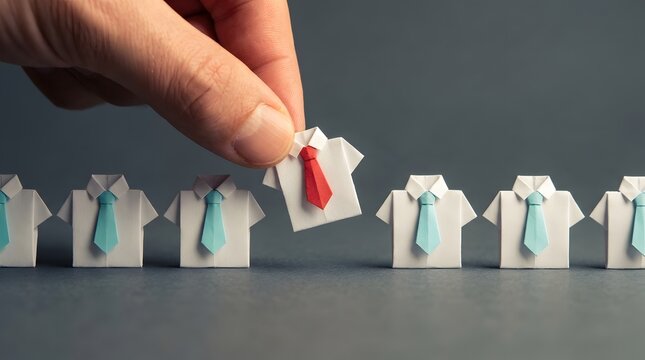 Hand selecting a standout red tie origami shirt from a row