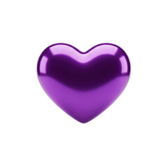 Obraz premium A single, perfectly symmetrical, 3D purple heart, glossy and reflective, on an immaculate white background with soft studio lighting and subtle shadows, concept of profound affection and elegance