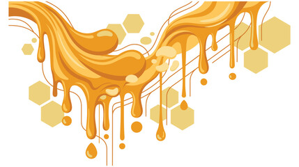 Golden honey flow splash vector background with hexagonal honeycomb cells. © abedin