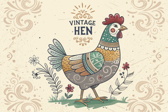 Decorative vintage hen with floral
