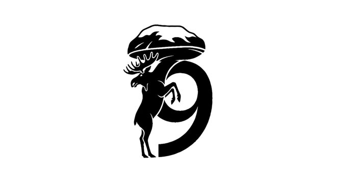 Moose head silhouette with curved antlers design.