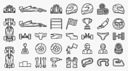Naklejka premium Corporate Branding Icons for High Performance Motorsport and Engineering Innovation with high professional line art symbols for modern creative design and digital branding projects