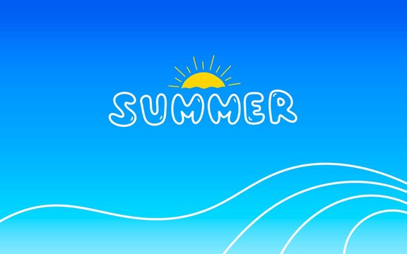 Summer Banner with blue gradient background and white ocean wave lines