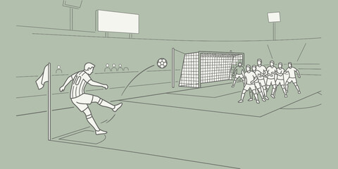 Dynamic illustration of a soccer player shooting during a world football championship match © Mitu