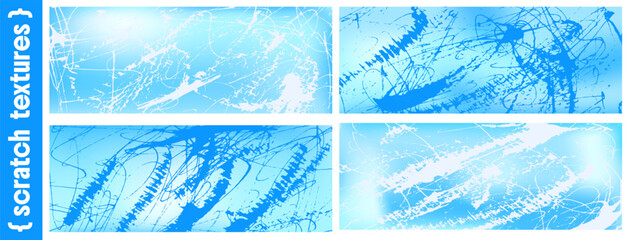 Scratch texture on blue gradient with gritty grunge and frozen ice. Abstract scratch backgrounds set for esport banner and gaming. Distressed texture vector overlay in arctic winter tones © Syuzann q