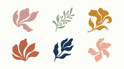 Obraz premium Organic hand-drawn flower silhouettes in muted terracotta and sage tones on textured background