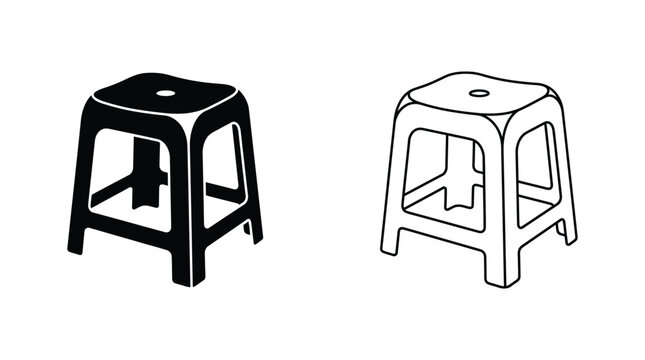 Plastic Stool Silhouette In Black And White Line Art Minimalist Silhouette