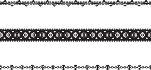 Black and white floral border frame with vintage ornamental seamless pattern and decorative vector design illustration © RazuAhmed