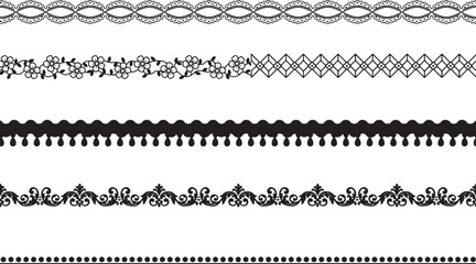Set of vector border design elements with vintage floral ornament decoration frame patterns and seamless decorative style © RazuAhmed