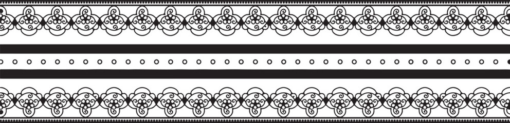Abstract black and white vintage ornamental seamless vector floral pattern frame set design background with elegant lace and baroque decoration elements © RazuAhmed