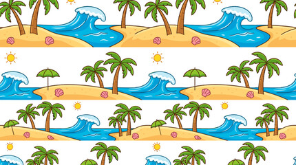 Obraz premium Seamless tropical beach pattern with palm trees and ocean waves