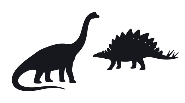 Black dinosaur silhouettes with sauropod and stegosaurus