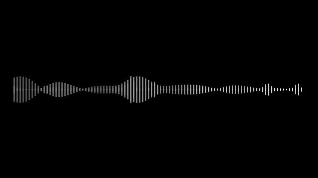 Abstract sound spectrum visualization with white waveform line animation, audio equalizer frequency meter on black background, futuristic voice recording interface, 4K footage