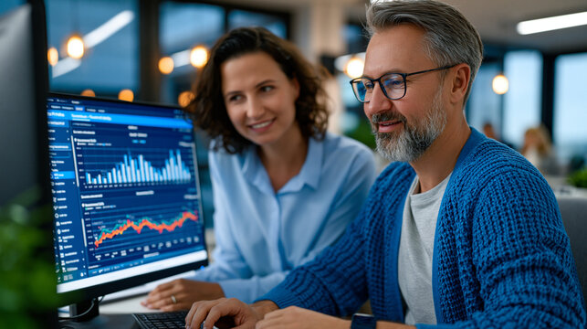 Software engineer reviewing a personalized learning path dashboard recommending cloud certification courses, skills radar chart prominent on screen, standing desk in a tech office, career advancemen