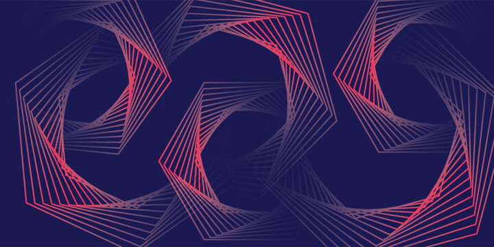 Abstract background deep blue gradient with shape hexagon color red.
