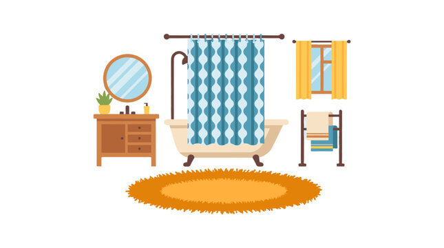 Flat vector bathroom interior with bathtub and vanity