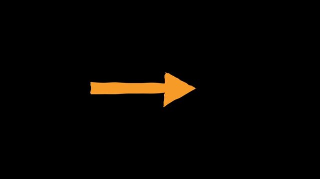 A large orange arrow points to the right on a black background.
