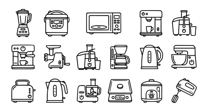 Kitchen Electronics Vector Icon Pack with Coffee Maker Blender Microwave and Multicooker