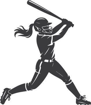 Female Softball Player Batting Silhouette Action