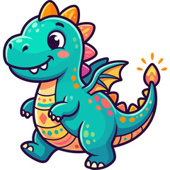 Fototapeta premium A cheerful cartoon dinosaur with vibrant spots and spikes is smiling