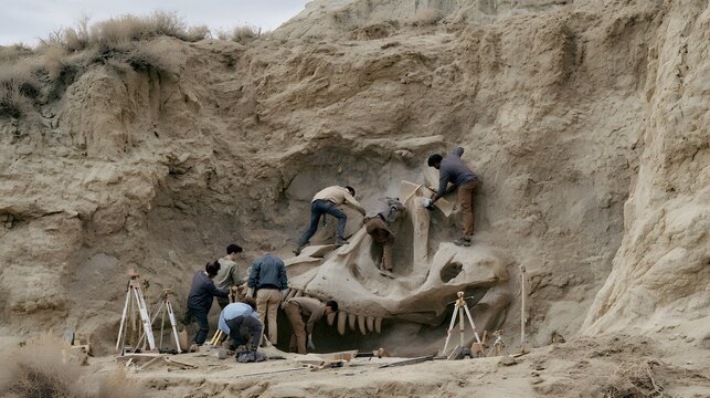 Ancient Giants Unearthed Paleontologists Discover Massive Dinosaur Skull in Arid Landscape