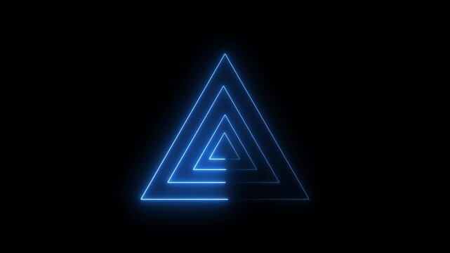 Abstract neon glowing triangles forming a tunnel effect in vibrant blue light on a black background