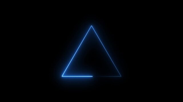 Glowing neon blue triangle frame on black background neon Simple triangle animation Triangle animation