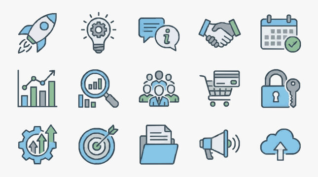 Sleek Icons for Modern Business Strategy Innovation and Digital Transformation Essentials with high professional line art symbols for modern creative design and digital branding projects
