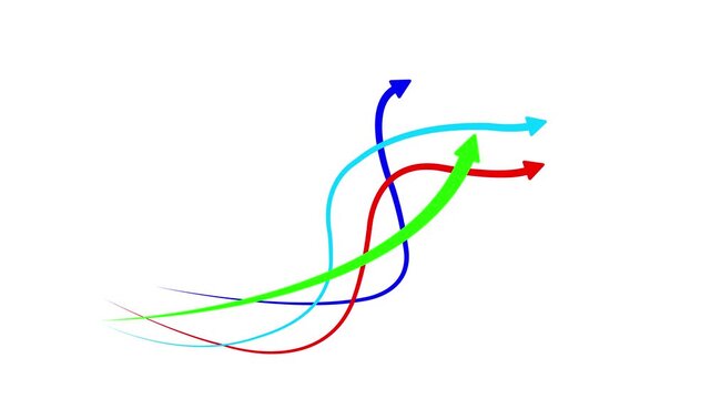 Business Growth Arrow Animation with Colorful Rising Financial Chart Lines and Year 2010 Target Concept for Corporate Success and Economic Future Forecast Isolated on White Background.