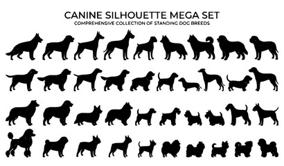 Standing Dog Vector Silhouette Set Black Animal Icons © Jahangir