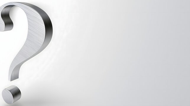 Conceptual background: Metallic interrogation sign with generous blank copy space for text