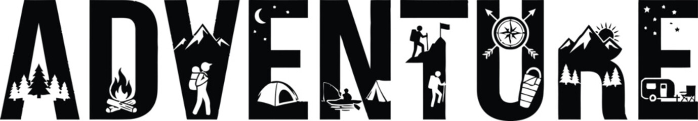 Adventure themed typography with camping icons © MD. SOHAN MIA